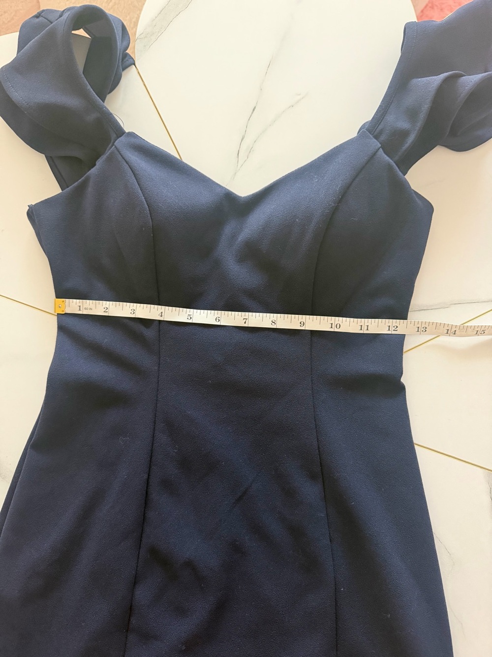 Barbiecore Women’s Navy Ruffle Sleeve Bodycon Dress with back detail - Picture 7 of 12